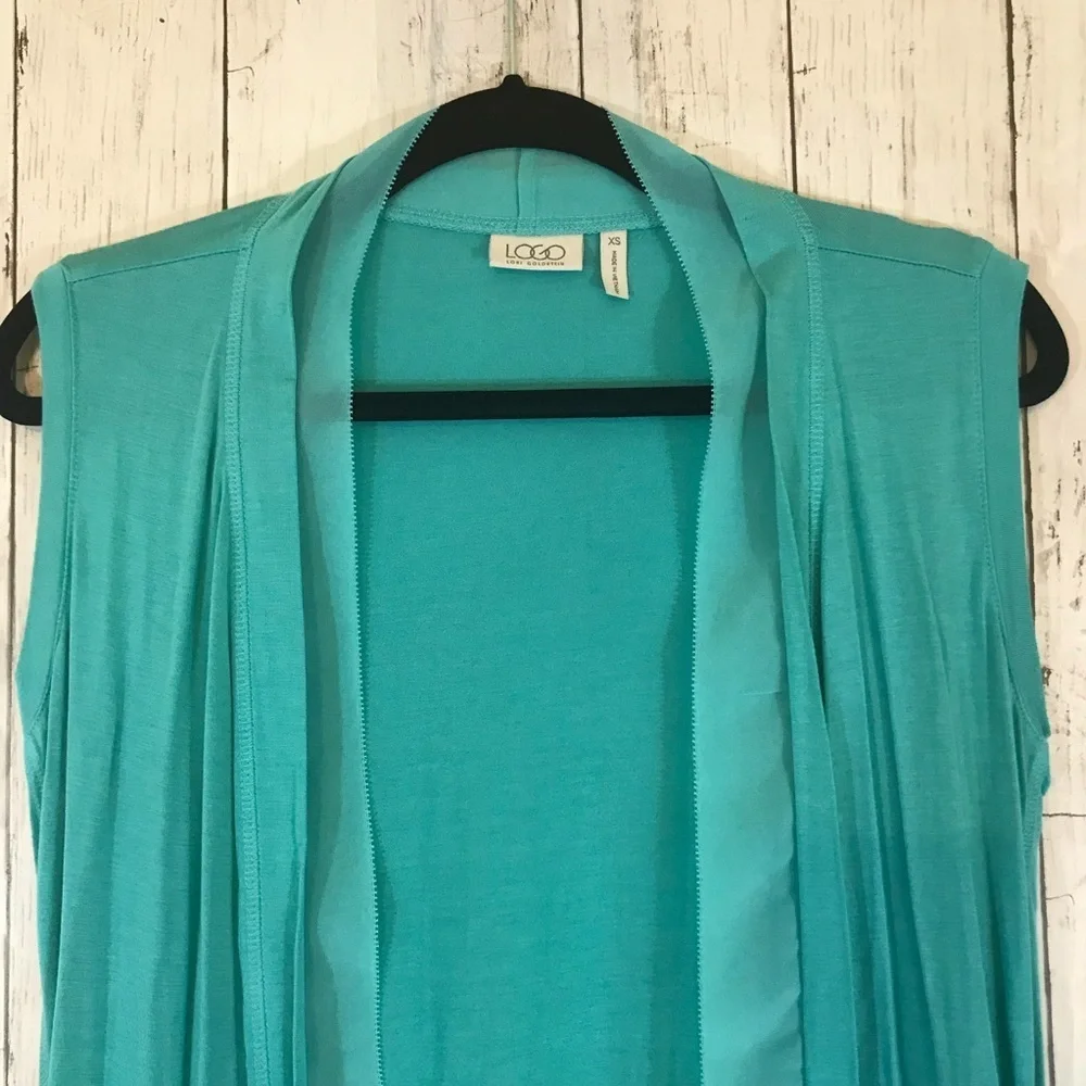 LOGO Lori Goldstein V-neck Vest with Chiffon Trim in Seaglass - Picture 3 of 15